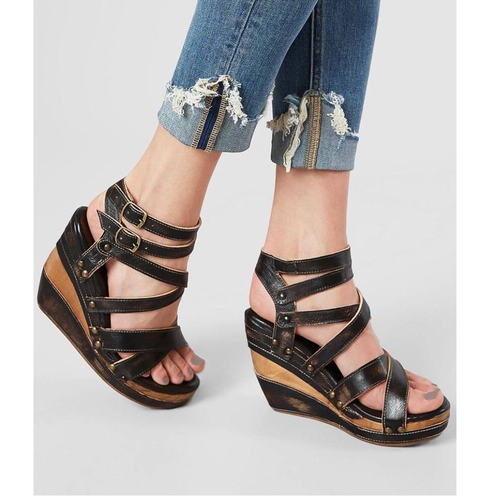 Bed Stu Juliana Leather Wedge heeled Sandals #A9